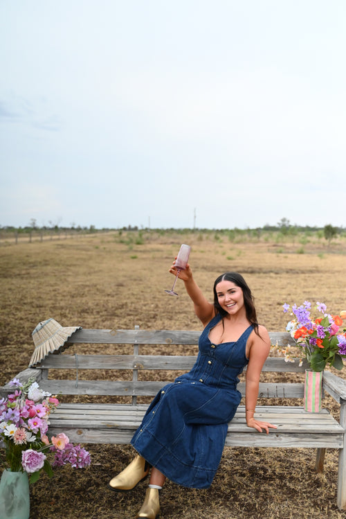 AJE May Denim Midi Dress - Size 12