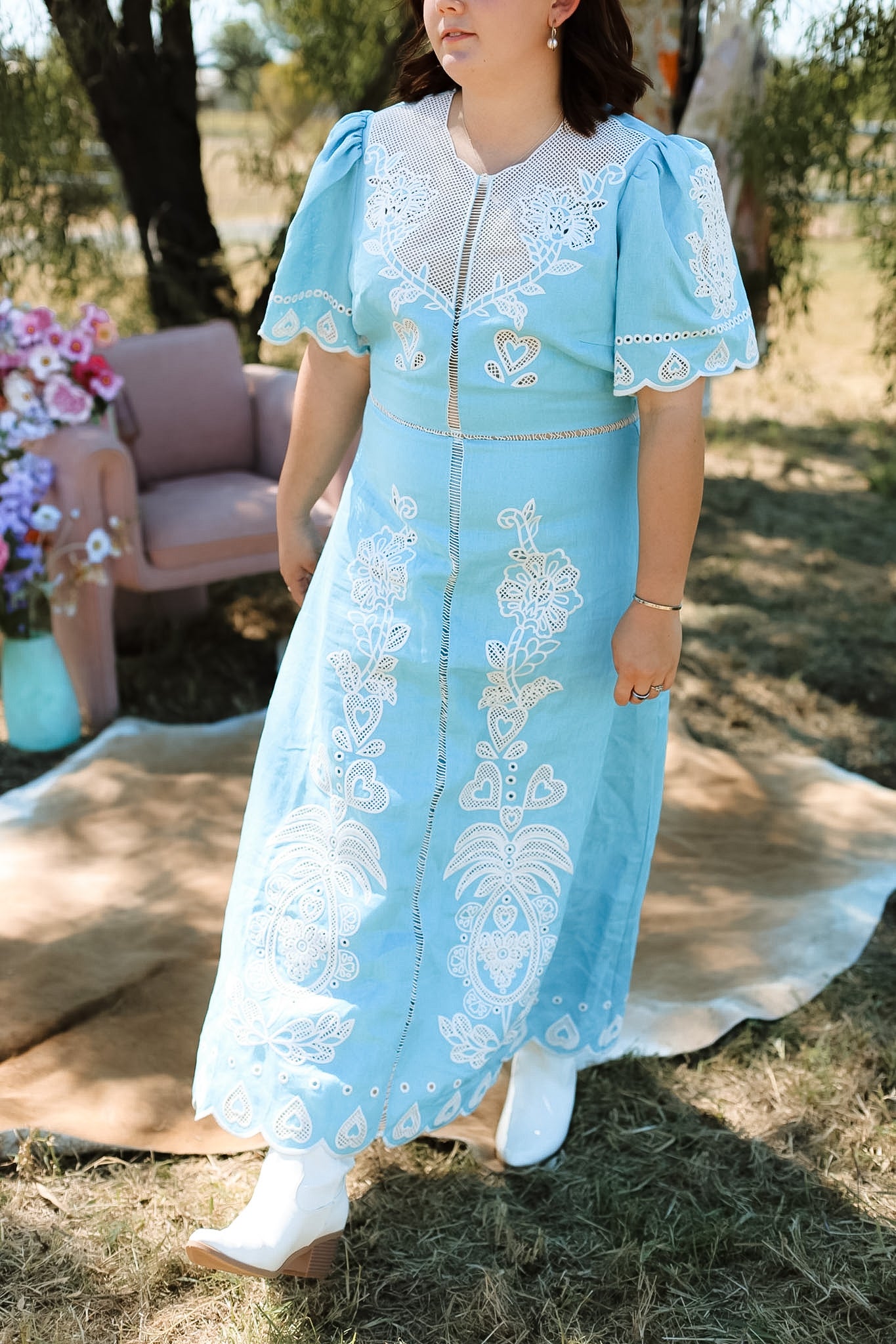 Farm Rio Embroidered Linene Midi Dress - Size 14