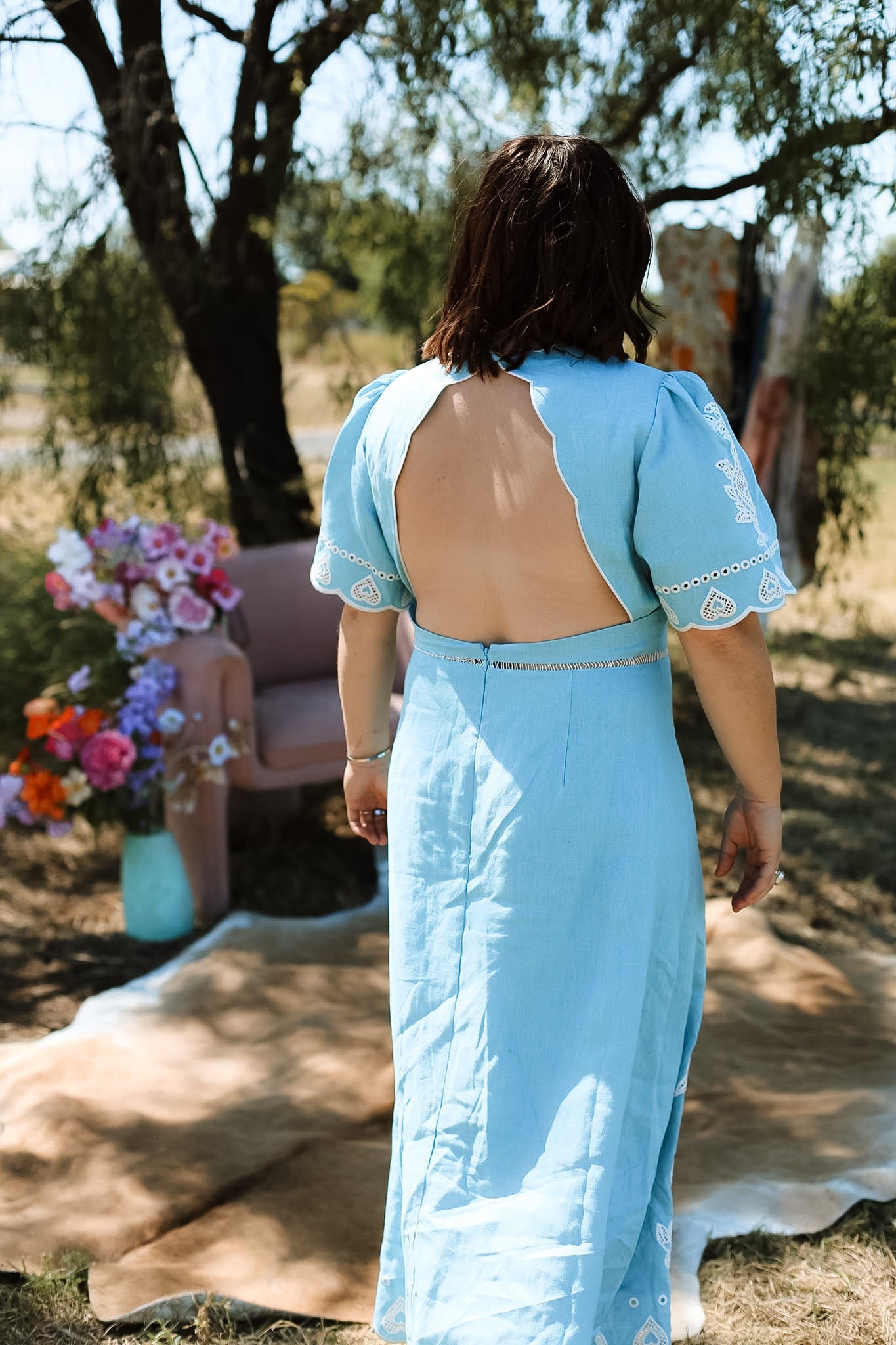 Farm Rio Embroidered Linene Midi Dress - Size 14